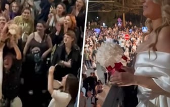 «Человек сто точно было». В Гродно устроили масштабную ловлю букета невесты