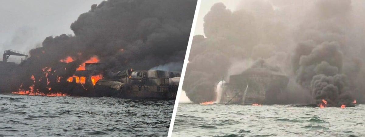 У восточного побережья Великобритании столкнулись и загорелись танкер и сухогруз — Видео