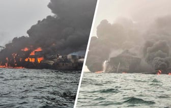 У восточного побережья Великобритании столкнулись и загорелись танкер и сухогруз — Видео