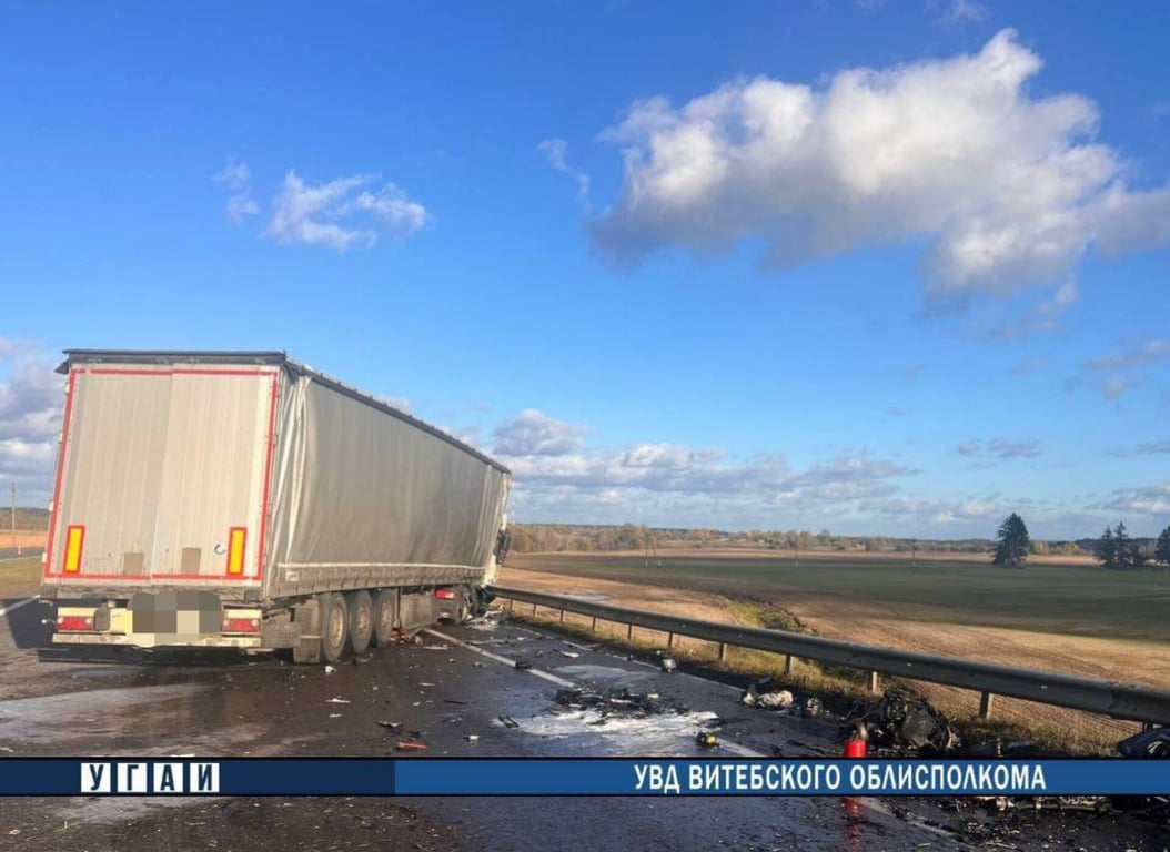 «BMW» влетела под фуру в Оршанском районе, водителя вытаскивали спасатели. Фото ГАИ