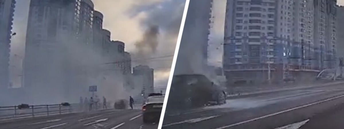 «Люди пытались тушить» — В Минске прямо на дороге загорелась легковушка — Видео