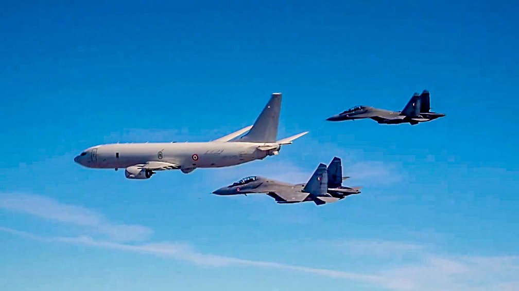 Indian Navy personnel of the P-8I aircraft upon touch down at Frances Air Base 125 Istres-Le Tube