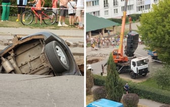 В Бобруйске машина провалилась под асфальт — Видео