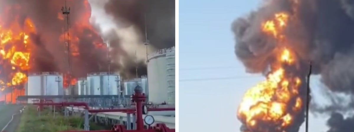 «Никто им не поможет» — В России после атаки дронов третий день не могут потушить пожар на нефтебазе — Видео