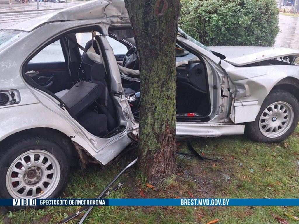BMW врезался в дерево в Бресте. Известны подробности