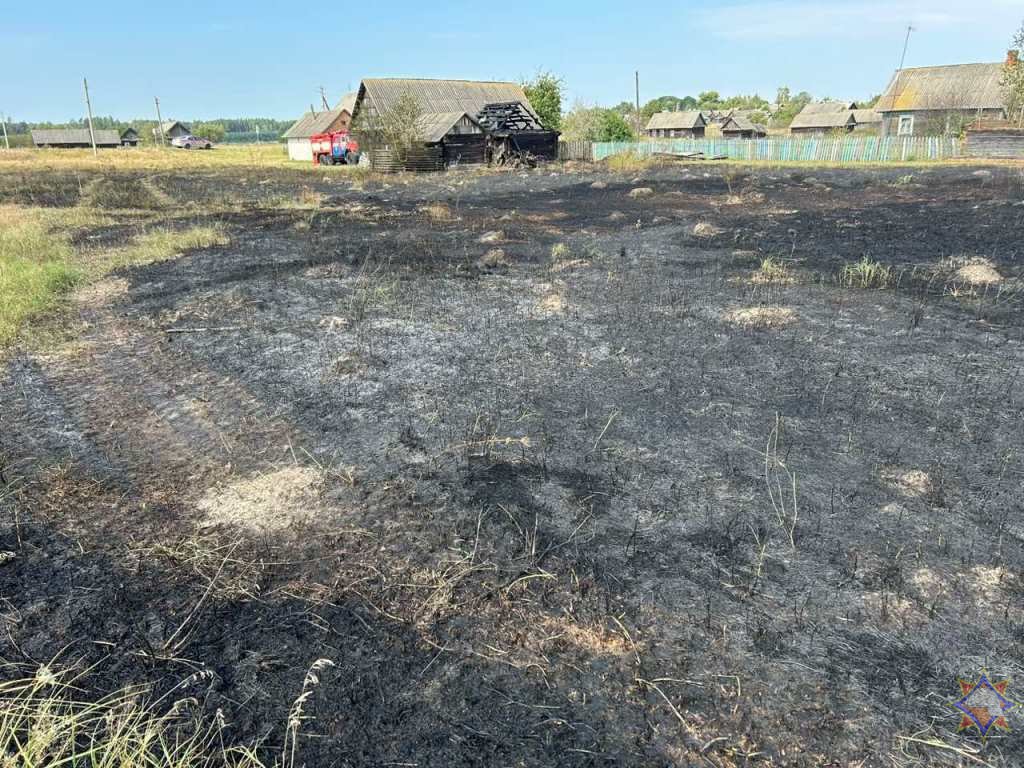 В Ганцевичском районе горела сухая растительность: пенсионерка получила ожоги