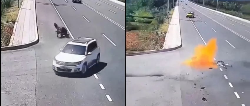 На видео запечатлена авария с смертельным исходом: мотоциклист погиб в результате столкновения на шоссе в Великобритании.