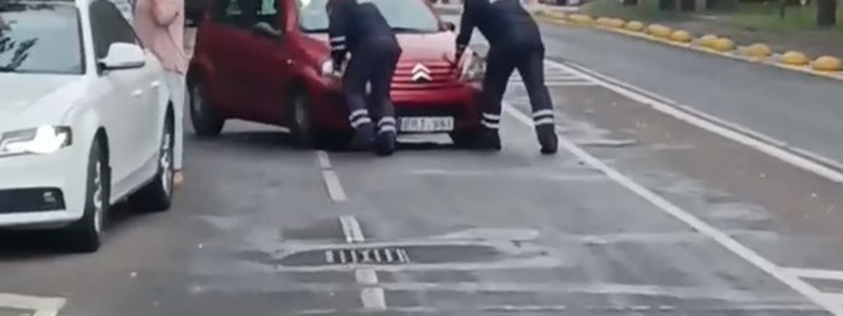 В ГАИ показали, как в Полоцке поехала машина без водителя — Видео