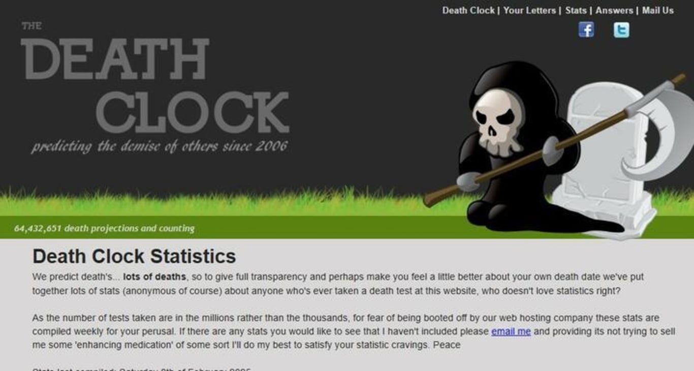 Сайт, который предсказывает дату смерти. Скриншот: death-clock.org