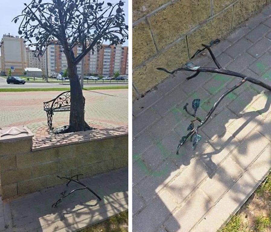 В Барановичах установили, кто отломал ветку у кованого дерева. И это совсем не тот, на кого можно было подумать