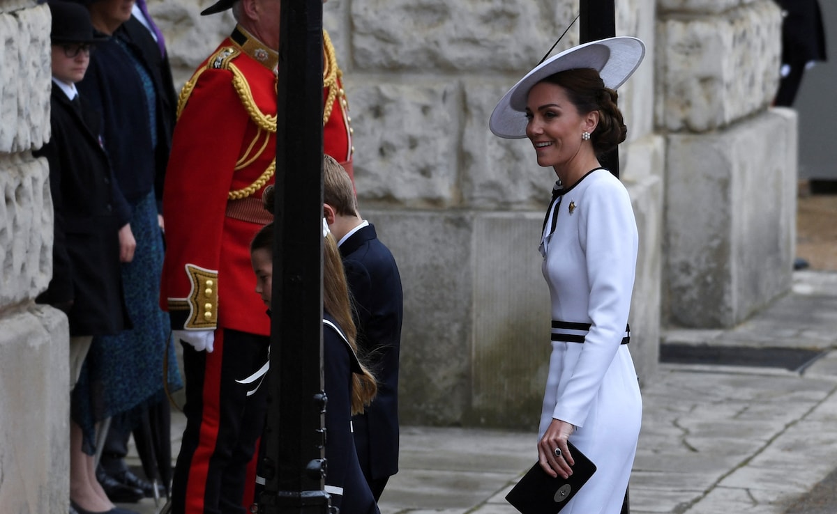 Kate Middleton walks with her children during King Charles birthday parade, Trooping the Colour, marking her return to public life.