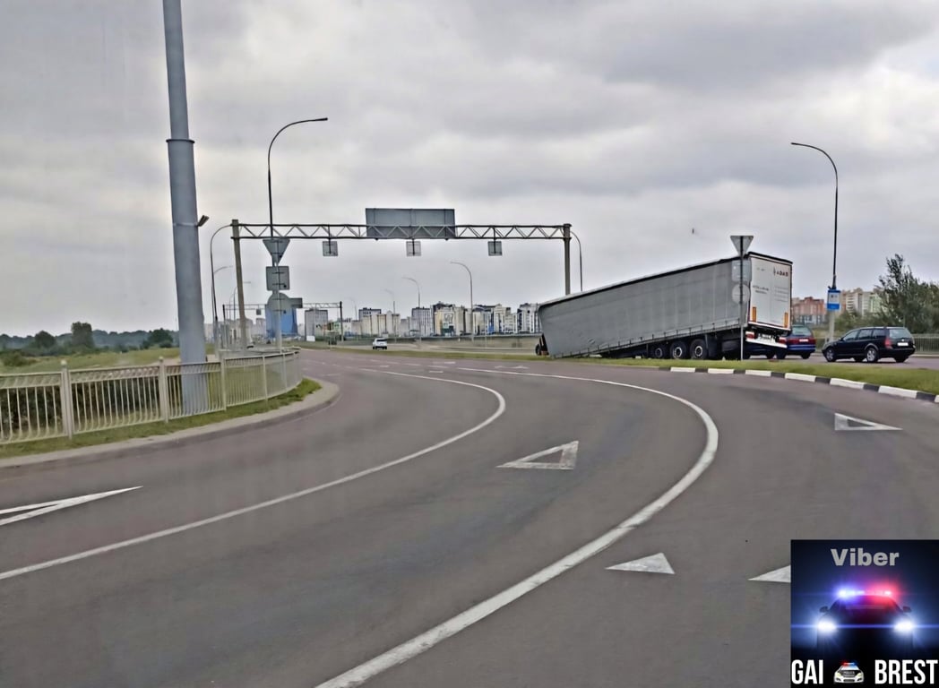В Бресте у фуры отцепился полуприцеп во время движения