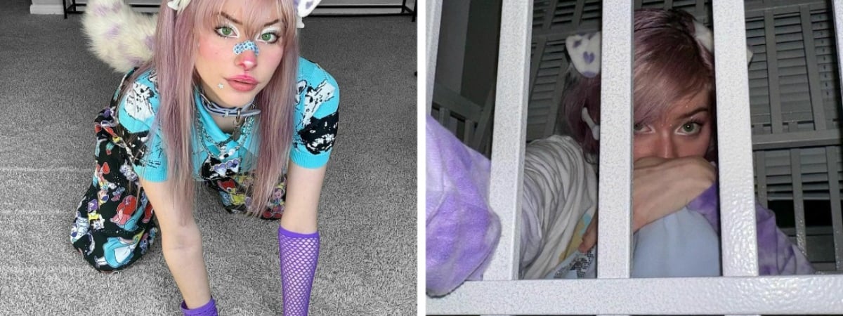 «Меня выгуливают» — Девушка рассказала, почему ходит на четвереньках, есть собачью еду и спит в клетке — Фото