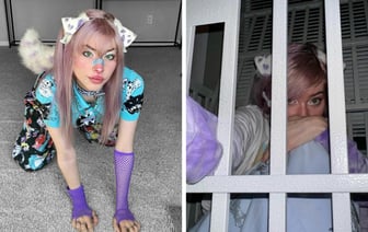 «Меня выгуливают» — Девушка рассказала, почему ходит на четвереньках, есть собачью еду и спит в клетке — Фото