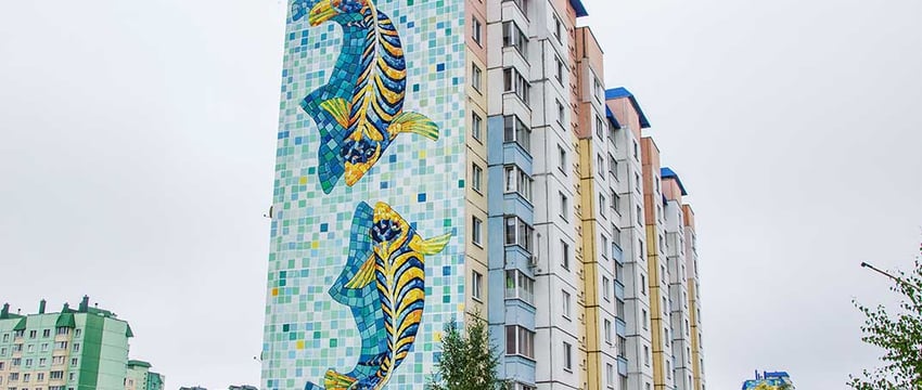 Новый мурал появился на Якубовского в Могилеве. Сколько еще рисунков будет на могилевских многоэтажках, и кто придумывает картинки для фасадов — узнали у художников