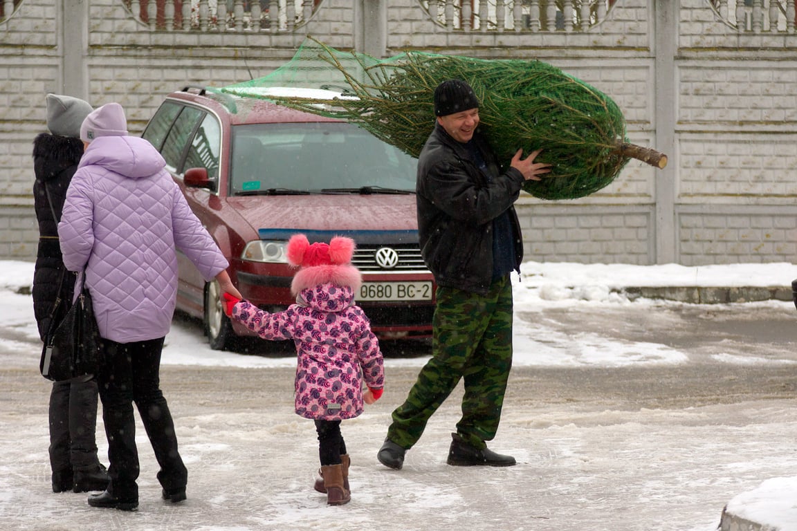 Снегопад и ёлочные базары в Витебске. Фото Сергея Серебро