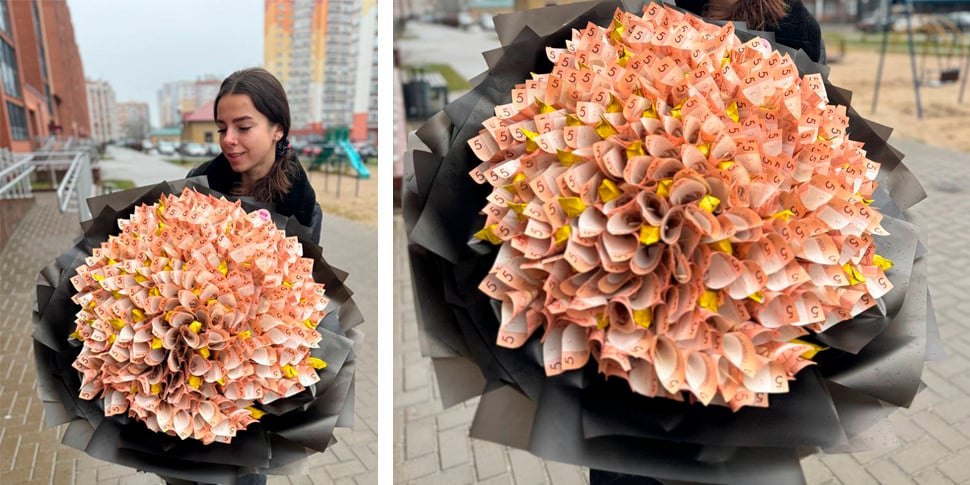 Брестчанка заказала для мамы букет из денег. Вместо цветов в нем 1600 белорусских рублей