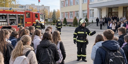 В волковысской школе провели тренировку по эвакуации при пожаре
