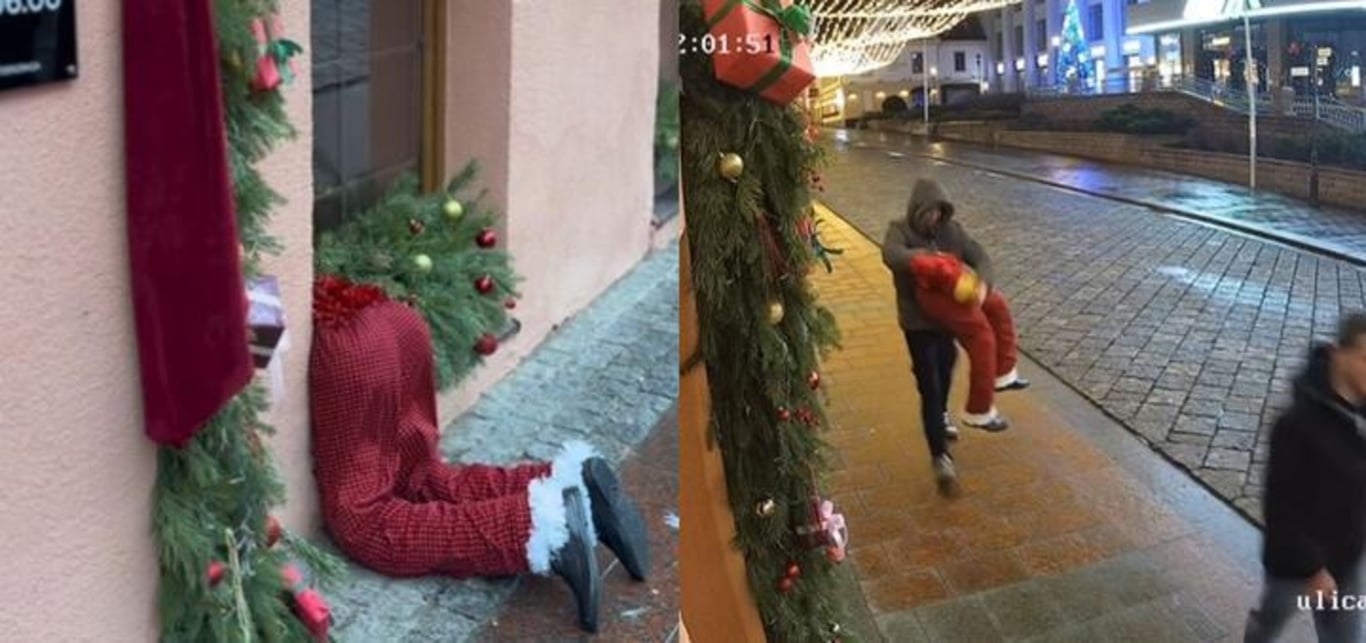 Фотозона у гродненского караоке-бара "Мистерия" до и во время кражи. Фото: instagram.com