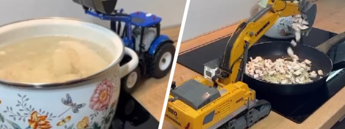 Лук, грибочки и экскаватор. Вот как готовит завтрак заведующий машинно-тракторным парком — Видео