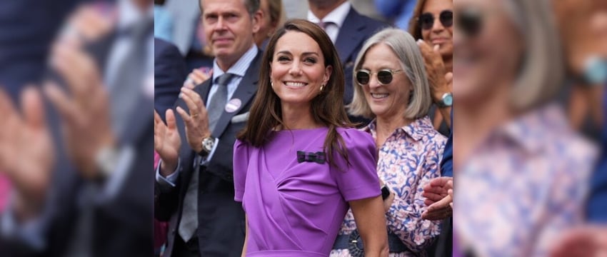 Кейт Миддлтон аплодирует, стоя на финале Уимблдона во время редкого выхода.