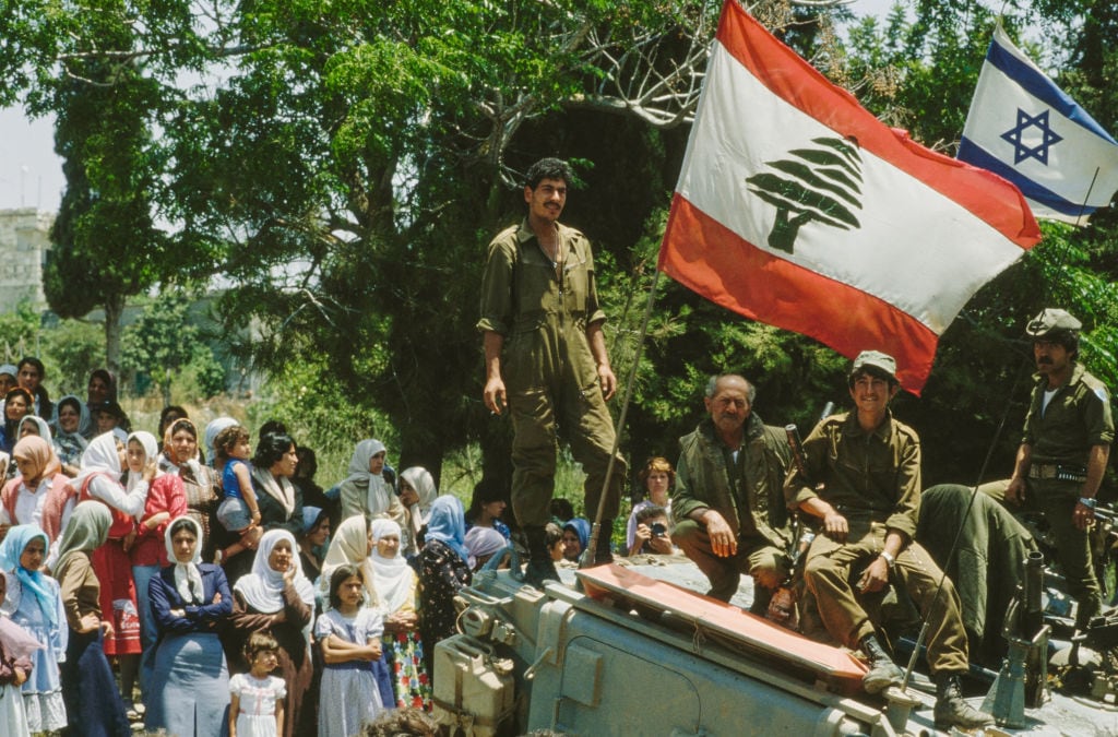 Israeli tanks roll into Lebanon in 1982.