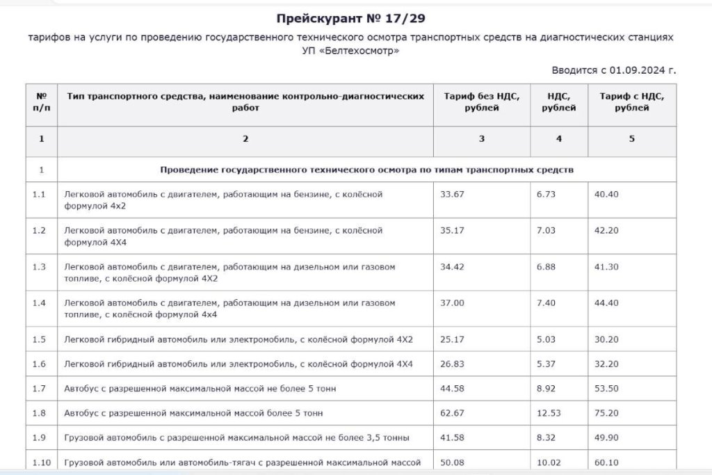 «Белтехосмотр» повысил стоимость техосмотра на своих станциях