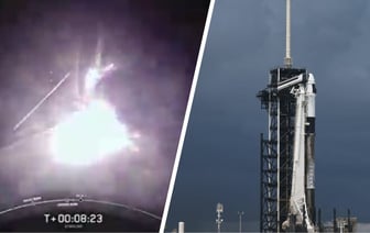 Первая ступень ракеты Falcon 9 «опрокинулась» и взорвалась при посадке — Видео