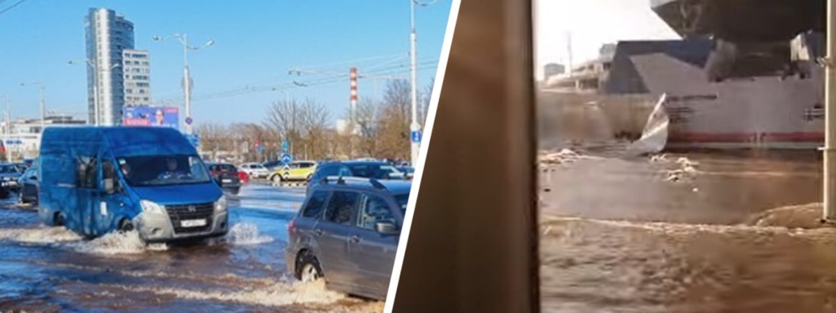В Минске затопило проспект возле Националки. «Минскводоканал» назвал причину и предупредил о проблемах с водой — Видео