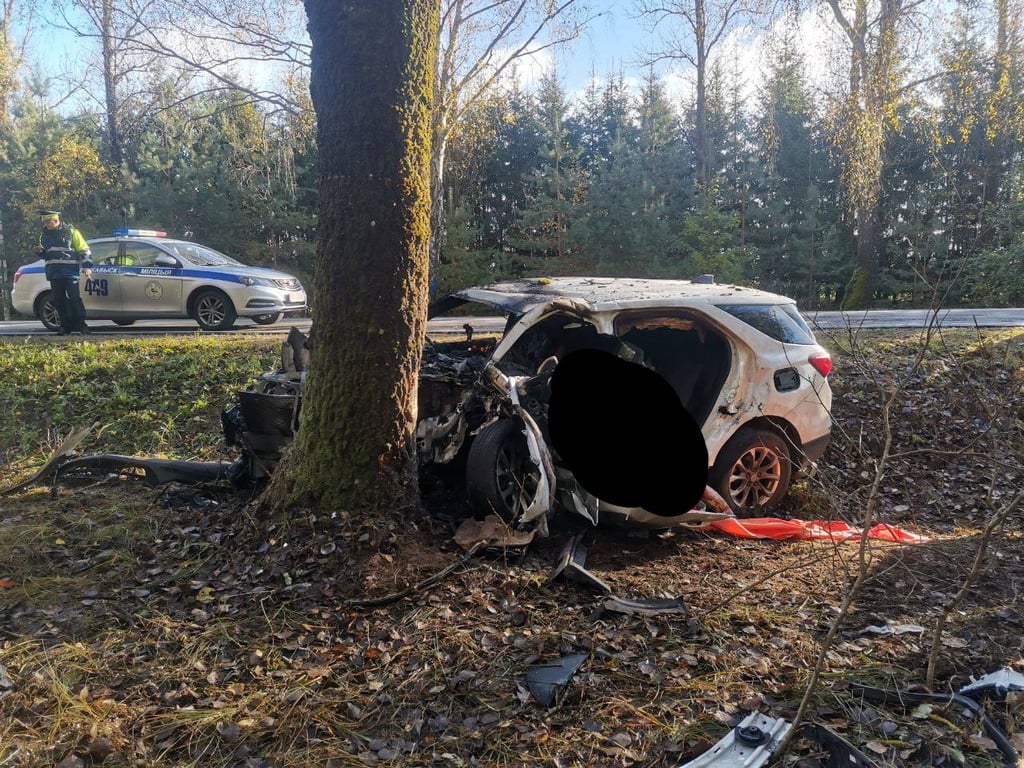 Страшная авария: машина столкнулась с деревом и загорелась. Водитель из Бреста погиб