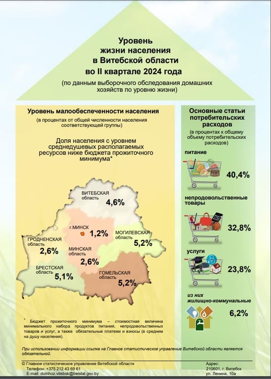 Доля населения с уровнем среднедушевых располагаемых ресурсов ниже бюджета прожиточного минимума в Витебской области составляет 4,6%