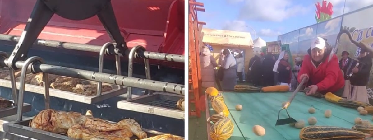 «Надо срочно выезжать!» — В Мостах пожарили шашлык на комбайне и сыграли картошкой в бильярд — Видео