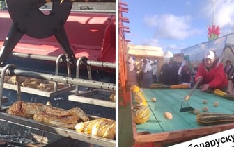 «Надо срочно выезжать!» — В Мостах пожарили шашлык на комбайне и сыграли картошкой в бильярд — Видео