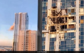Видео: Российский истребитель сбит украинским беспилотником во время атаки, подобной событиям 11 сентября.