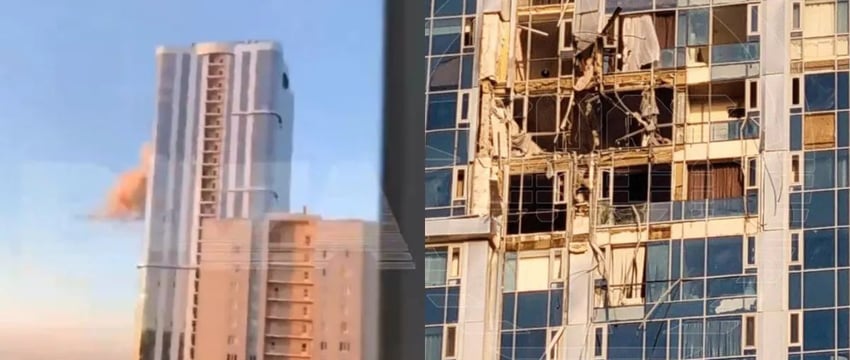 Видео: Российский истребитель сбит украинским беспилотником во время атаки, подобной событиям 11 сентября.