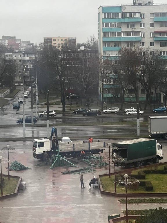 В Бресте на месте упавшей ёлки ставят новый каркас