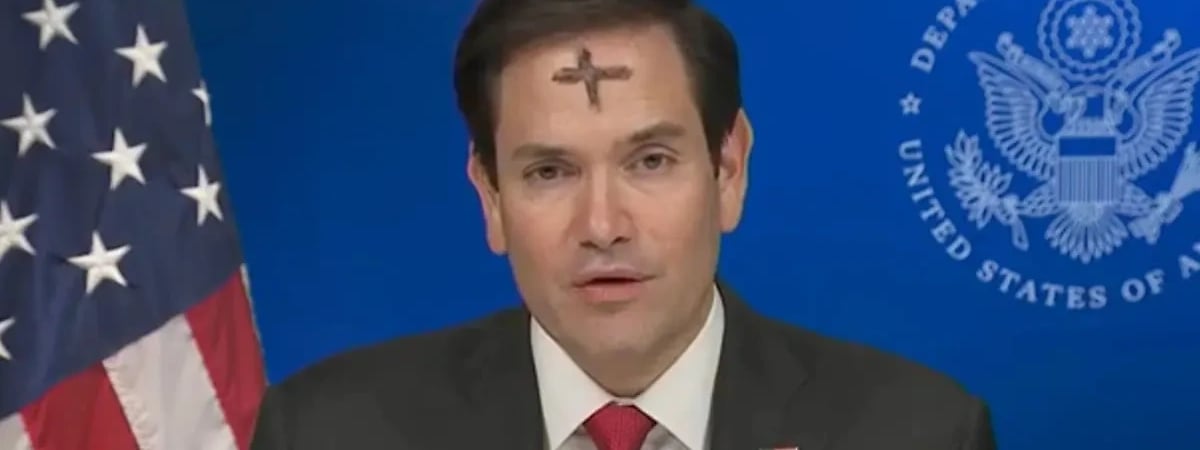 Госсекретарь США Рубио вышел в эфир ТВ с крестом на лбу. Что это значит? — Видео