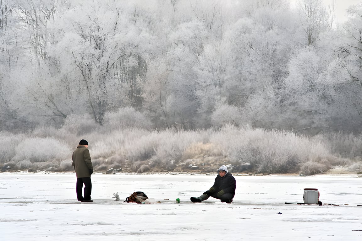 Подледная рыбалка зимой на Двине в Витебске. Фото Сергея Серебро