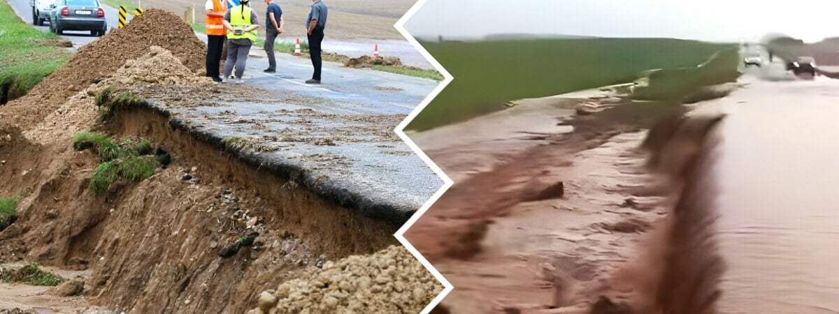 «Страх Господний, что творится» — Под Гродно ливень «сотворил новое озеро с водопадом» и затопил деревню — Видео