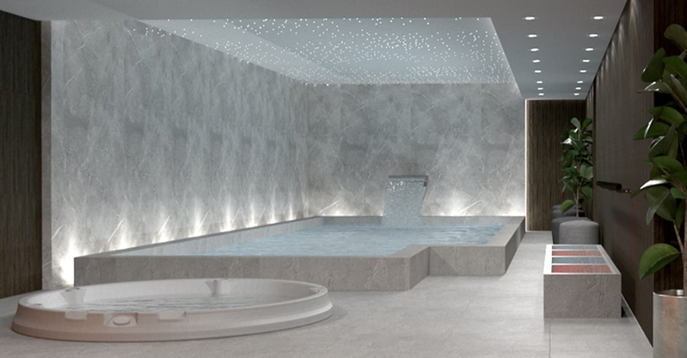 Эскиз натяжного  потолка, кторый хотят установить над бассейном в гостинице