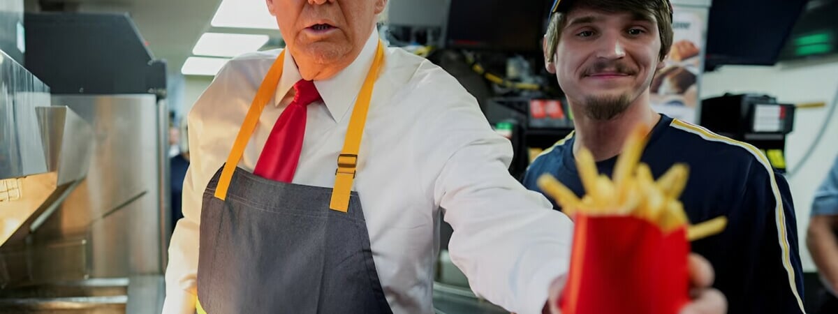 «Мне нравится эта работа» — Трамп приготовил картофель фри в McDonald’s и подколол Харрис — Фото