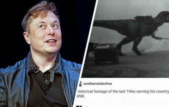«Это правда, мой дедушка был там» — Илон Маск опубликовал фото тираннозавра на Первой мировой войне. Подписчики «подтвердили» — Соцсети