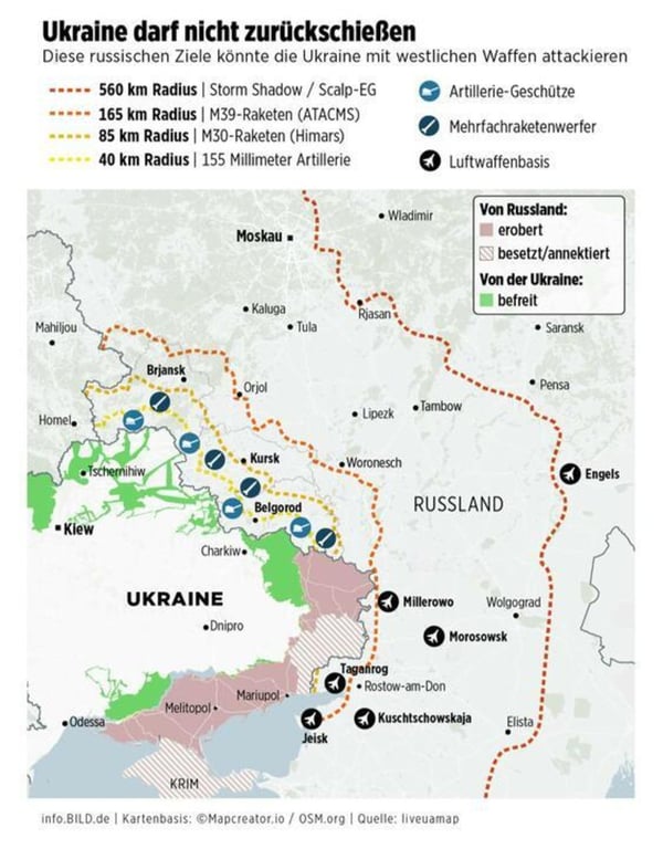 Карта российских военных аэродромов и военных баз вдоль украинской границы