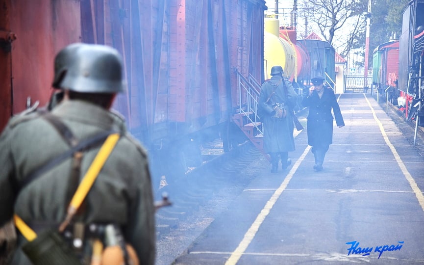 В Барановичах высадился десант немецких солдат. Идет съемка телефильма