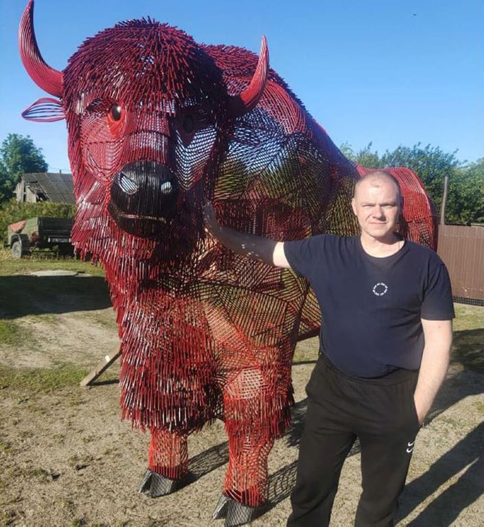 Огромный зубр появился на въезде в Пружаны