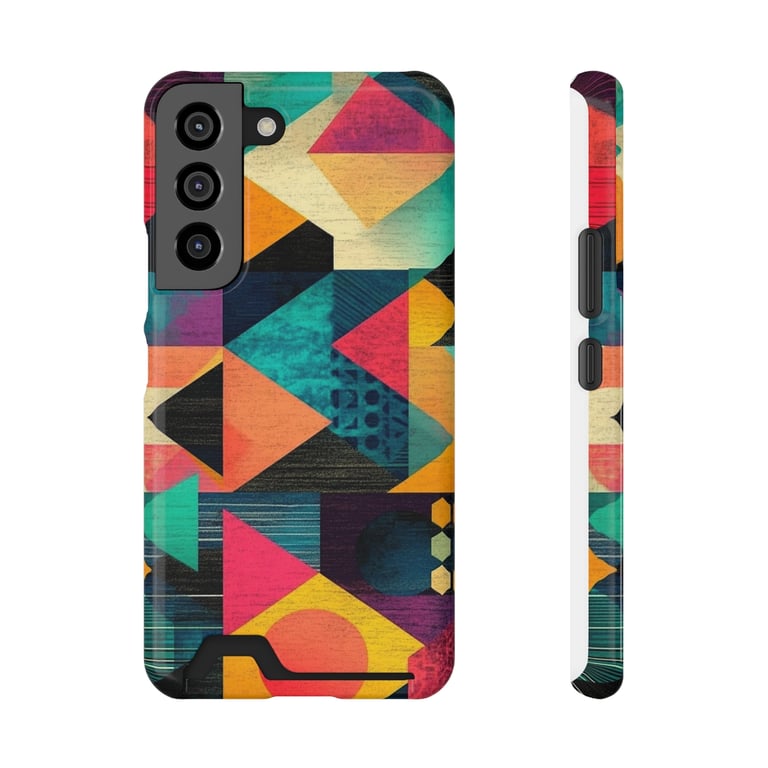 Phone Case With Card Holder - Bold Geometric Symphony
