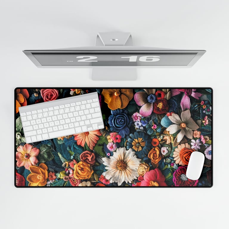 Desk Mat - Floral Symphony in Threads
