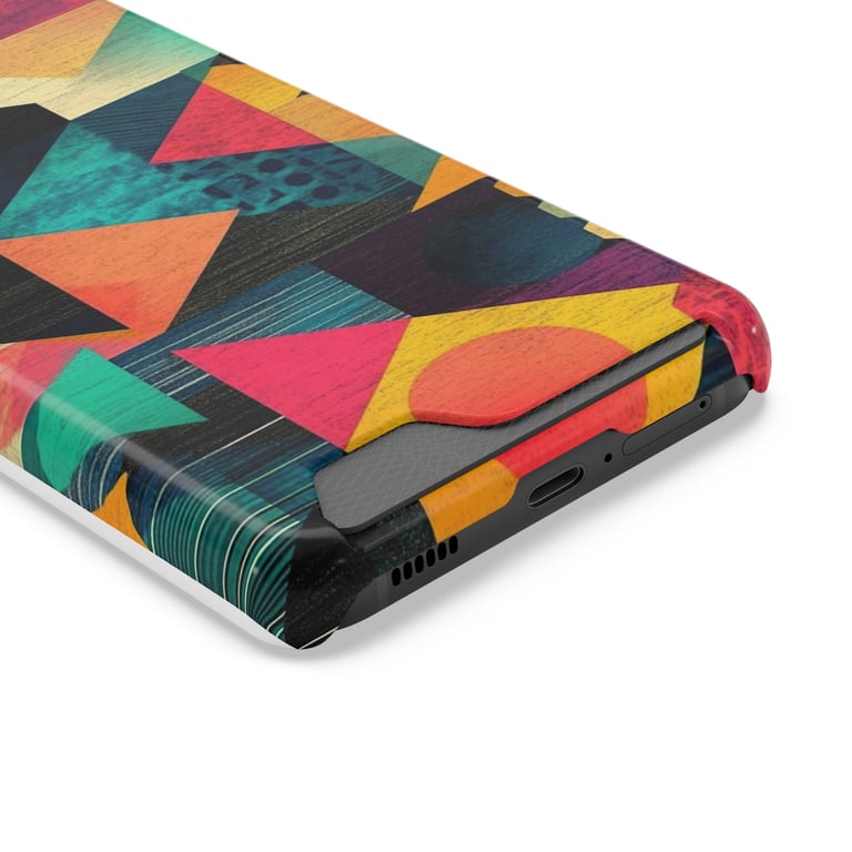 Phone Case With Card Holder - Bold Geometric Symphony