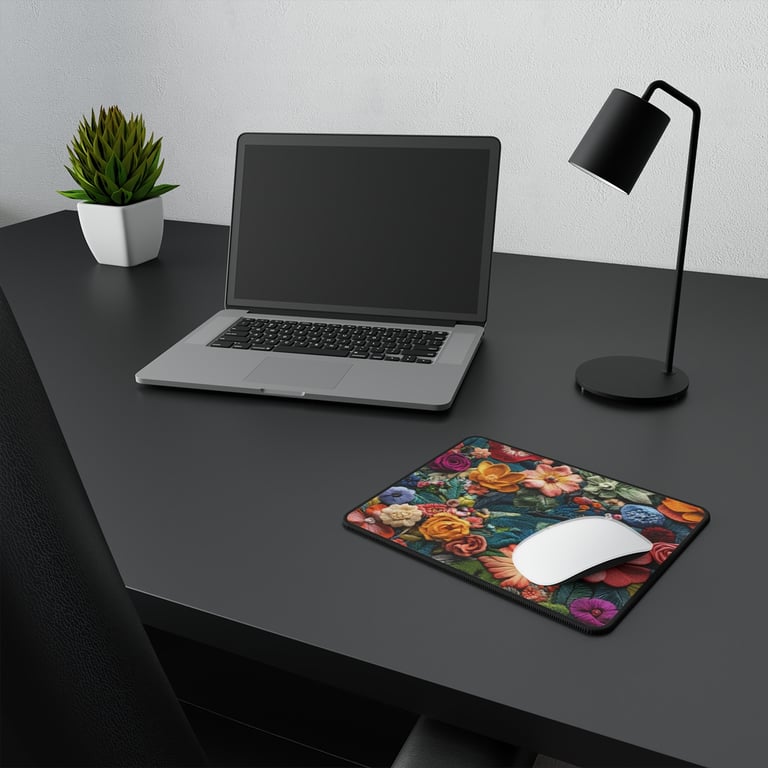 Non-Slip Gaming Mouse Pad - Floral Symphony in Threads