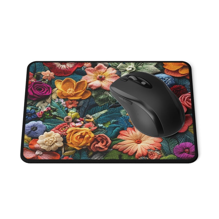 Non-Slip Gaming Mouse Pad - Floral Symphony in Threads
